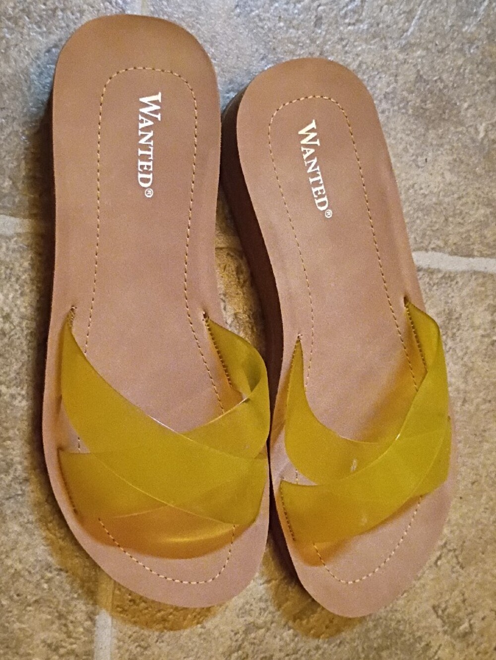 WANTED Seaglass Yellow Cross-Strap Slide Sandals NWT/Box, Women's Size 6 M - Picture 5 of 11